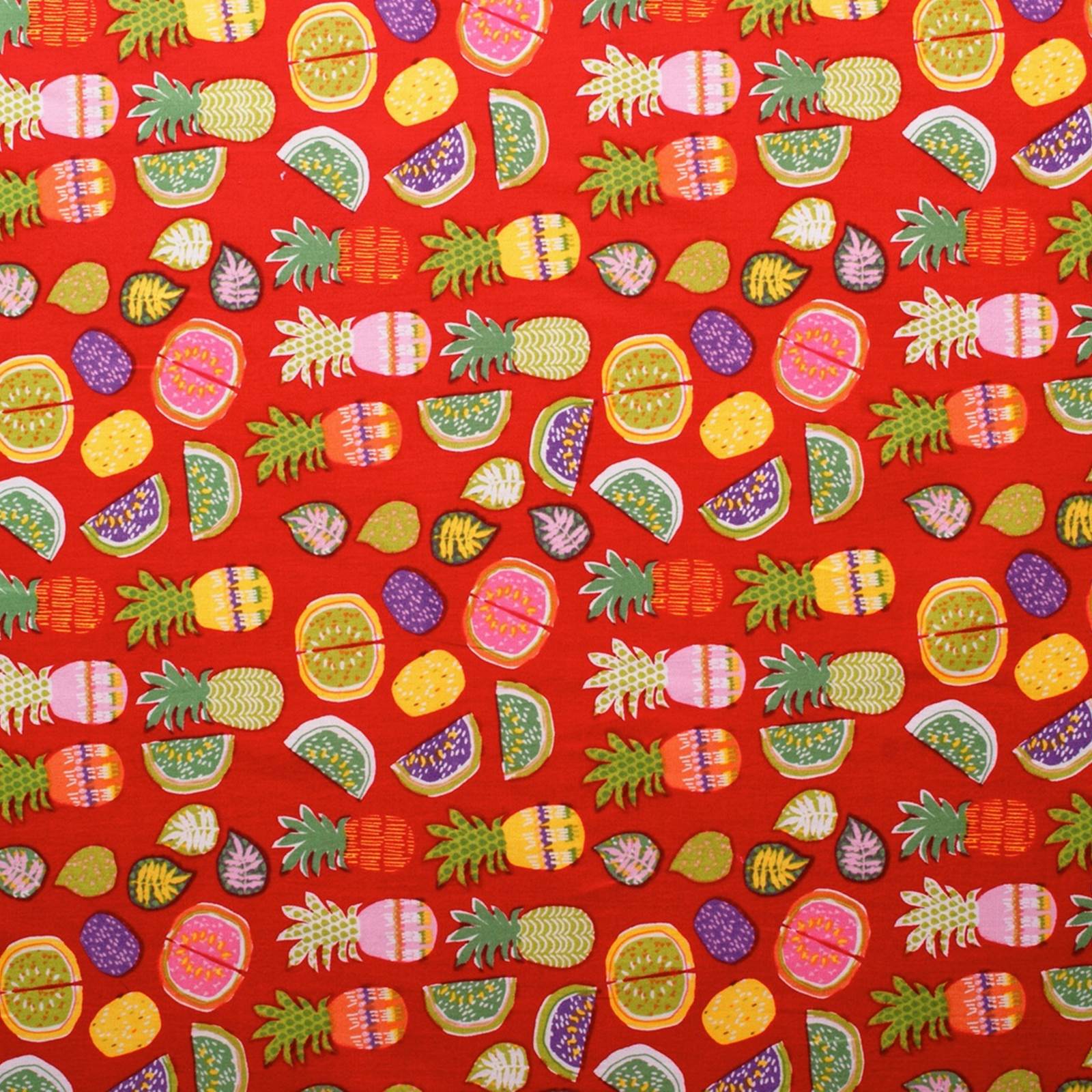 Exotic - Tissu en coton avec motifs de fruits - rouge