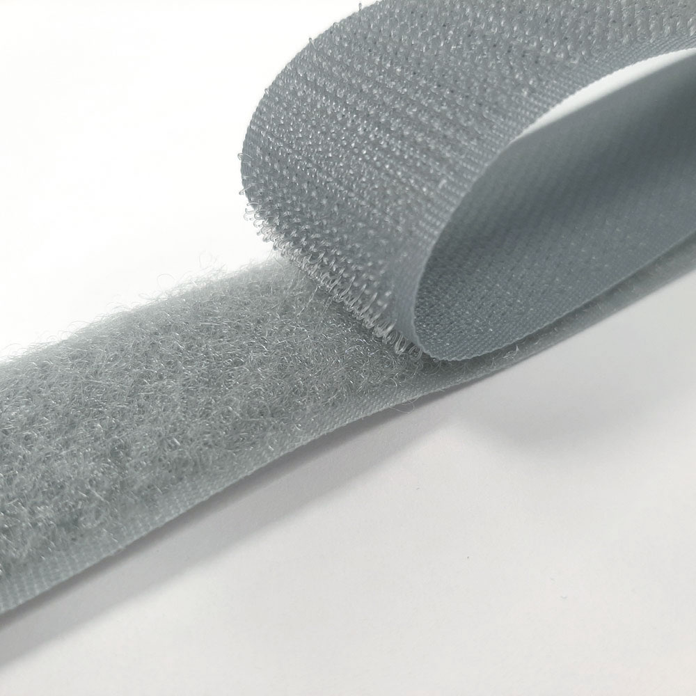 Bande velcro industrielle (bande polaire et bande à crochets), largeur 25 mm - gris