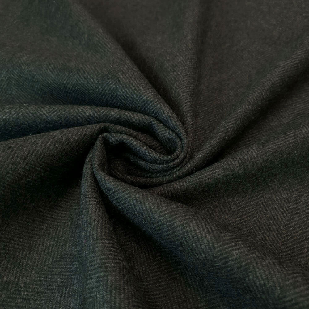 Amal - Tweed laine à chevrons - Noir-mousse