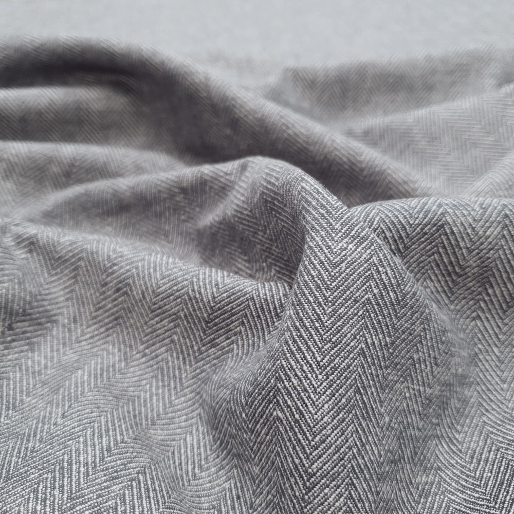 Fritz - Tissu en lin avec motif à chevrons - Bleu suédois - Blanc