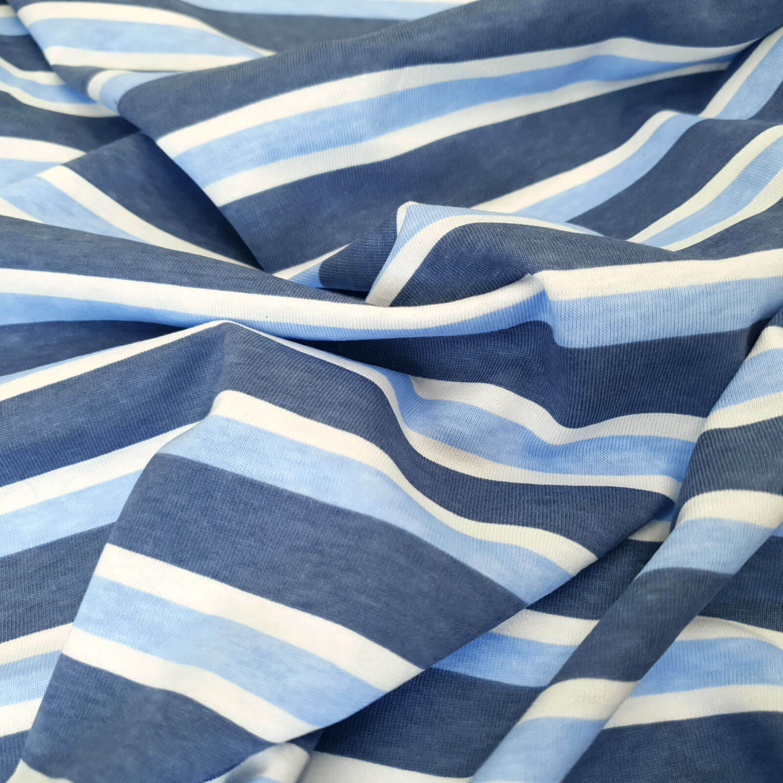 Cyrian - Jersey coton grande largeur à rayures horizontales - Bleu/Blanc