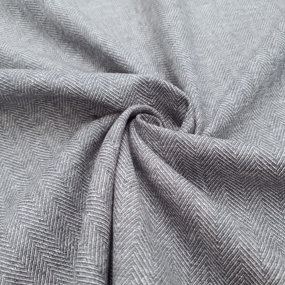 Fritz - Tissu en lin avec motif à chevrons - Bleu suédois - Blanc