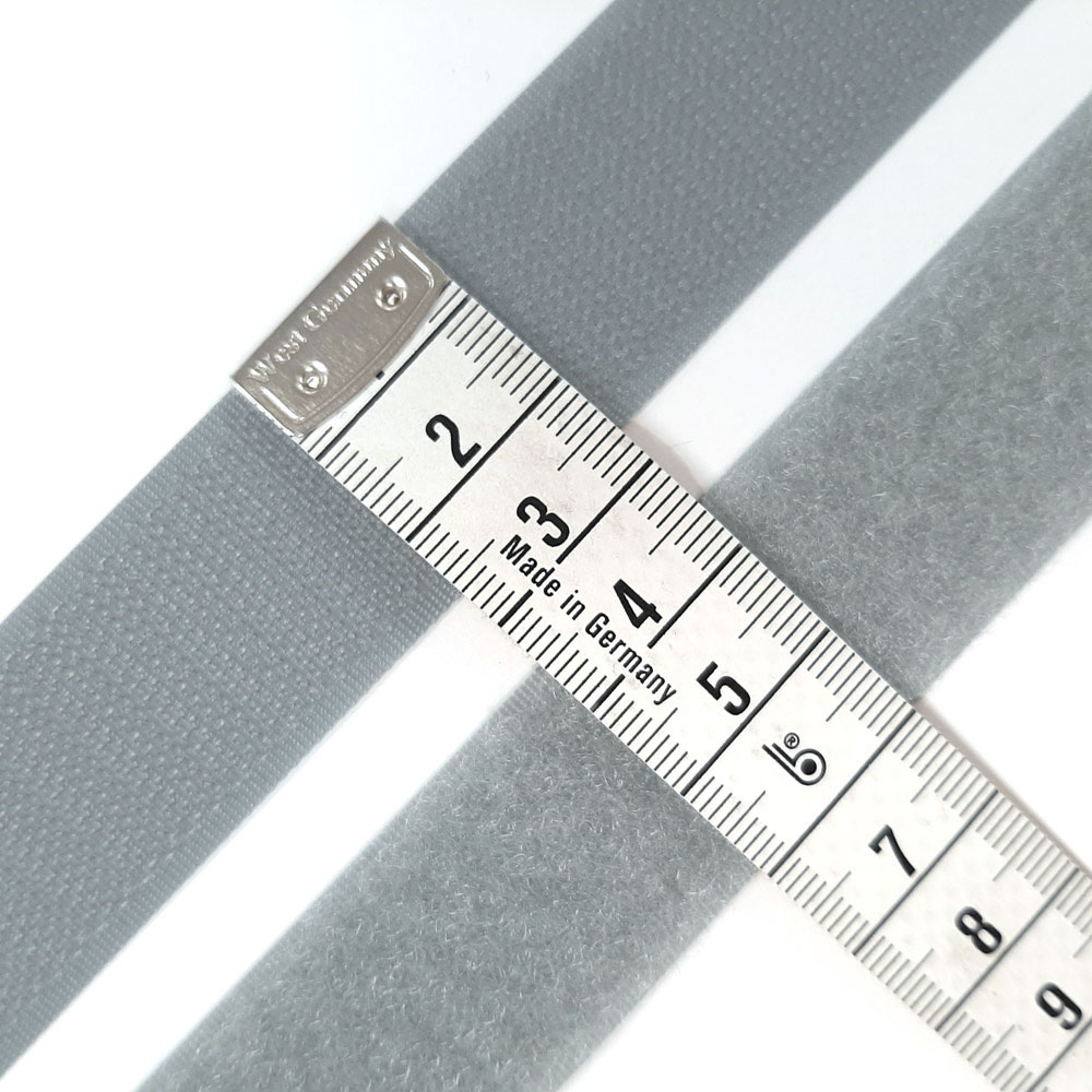 Bande velcro industrielle (bande polaire et bande à crochets), largeur 25 mm - gris
