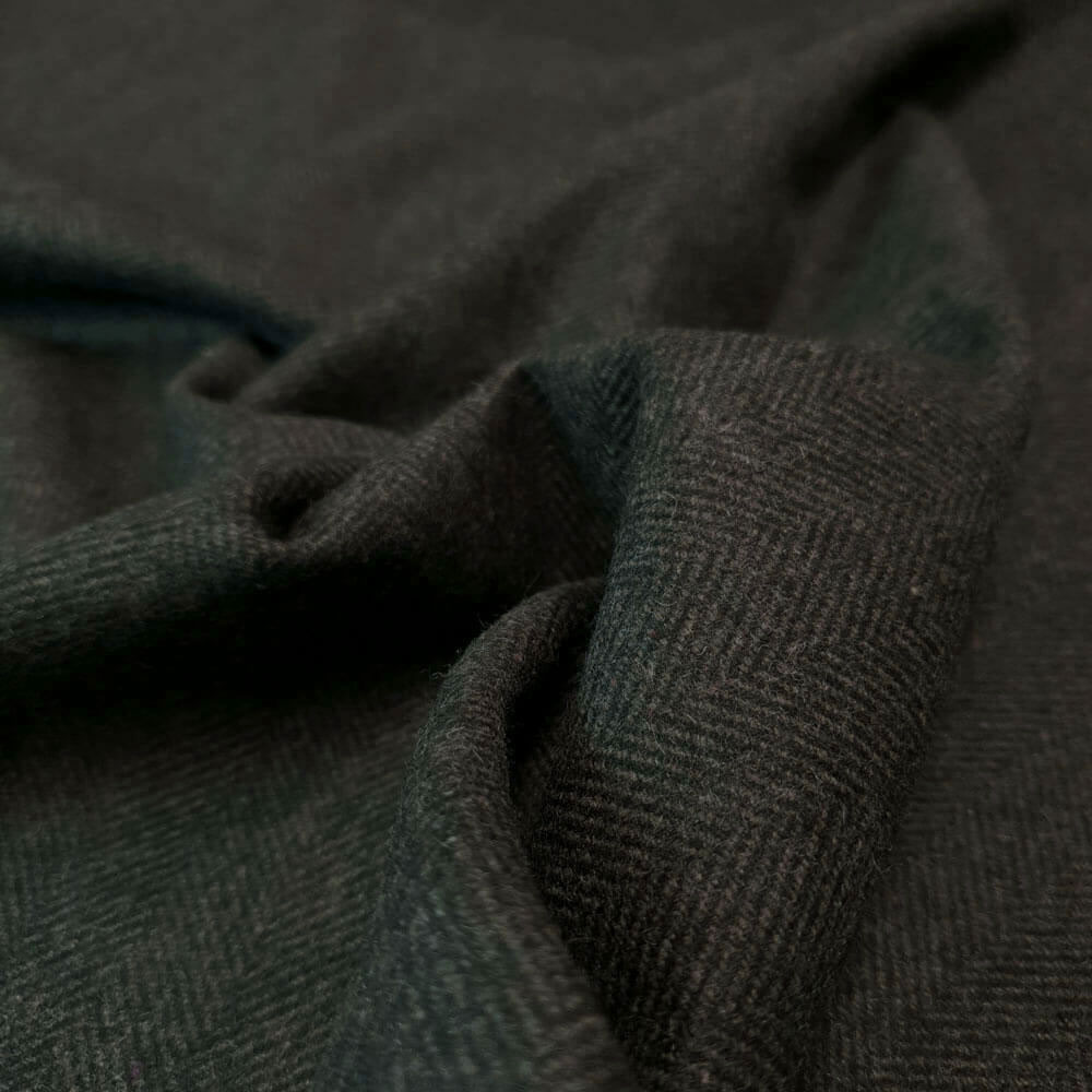 Amal - Tweed laine à chevrons - Noir-mousse
