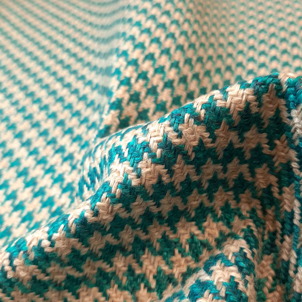 Hela - Tissu d'ameublement avec motif pied-de-poule - turquoise-pétrole, beige